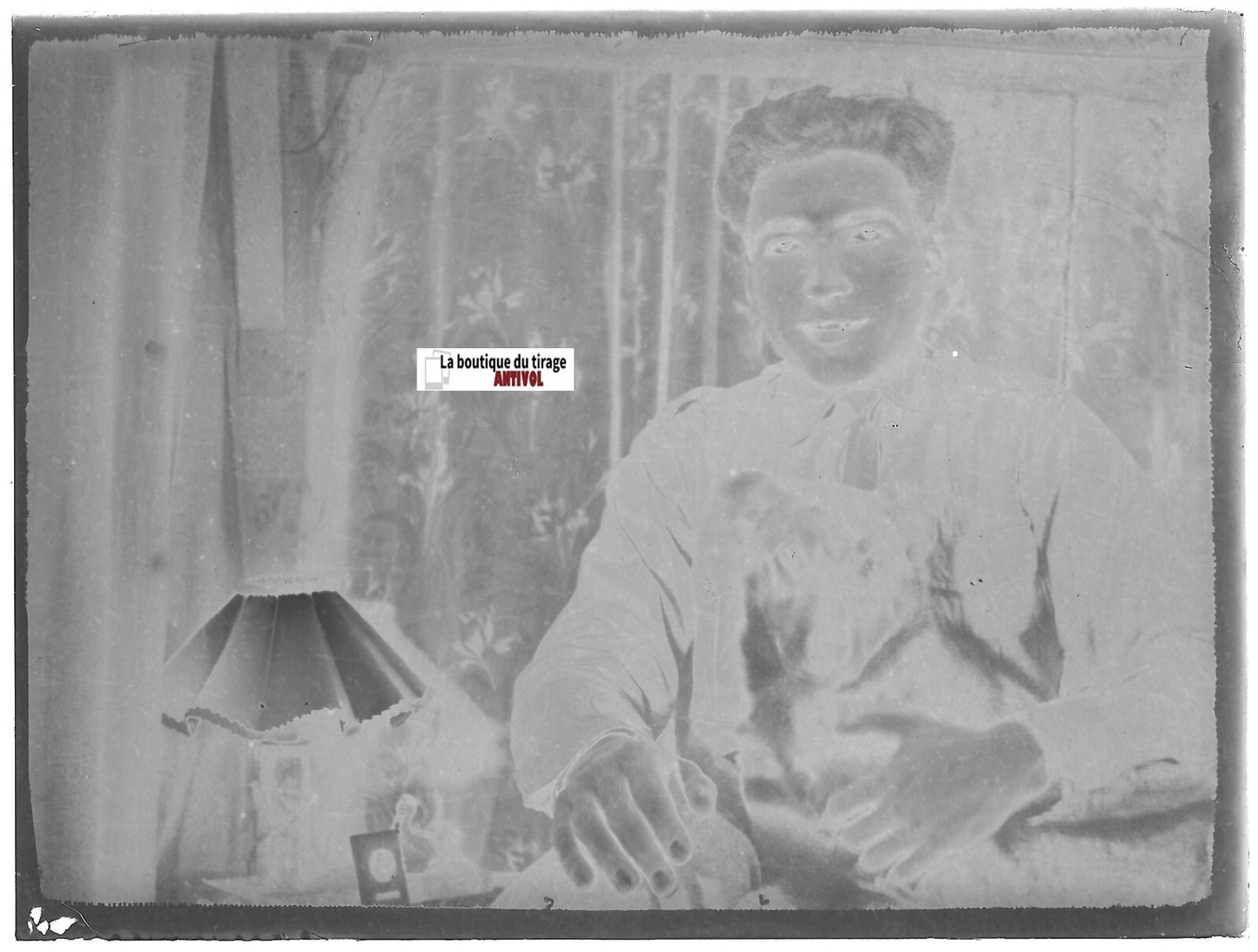 Militaire, chien, plaque verre photo ancienne, négatif noir & blanc 9x12 cm
