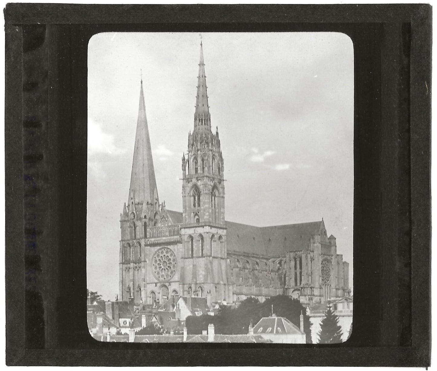 Cathédrale de Chartres, France, photo ancienne plaque verre, positif 8,5x10 cm
