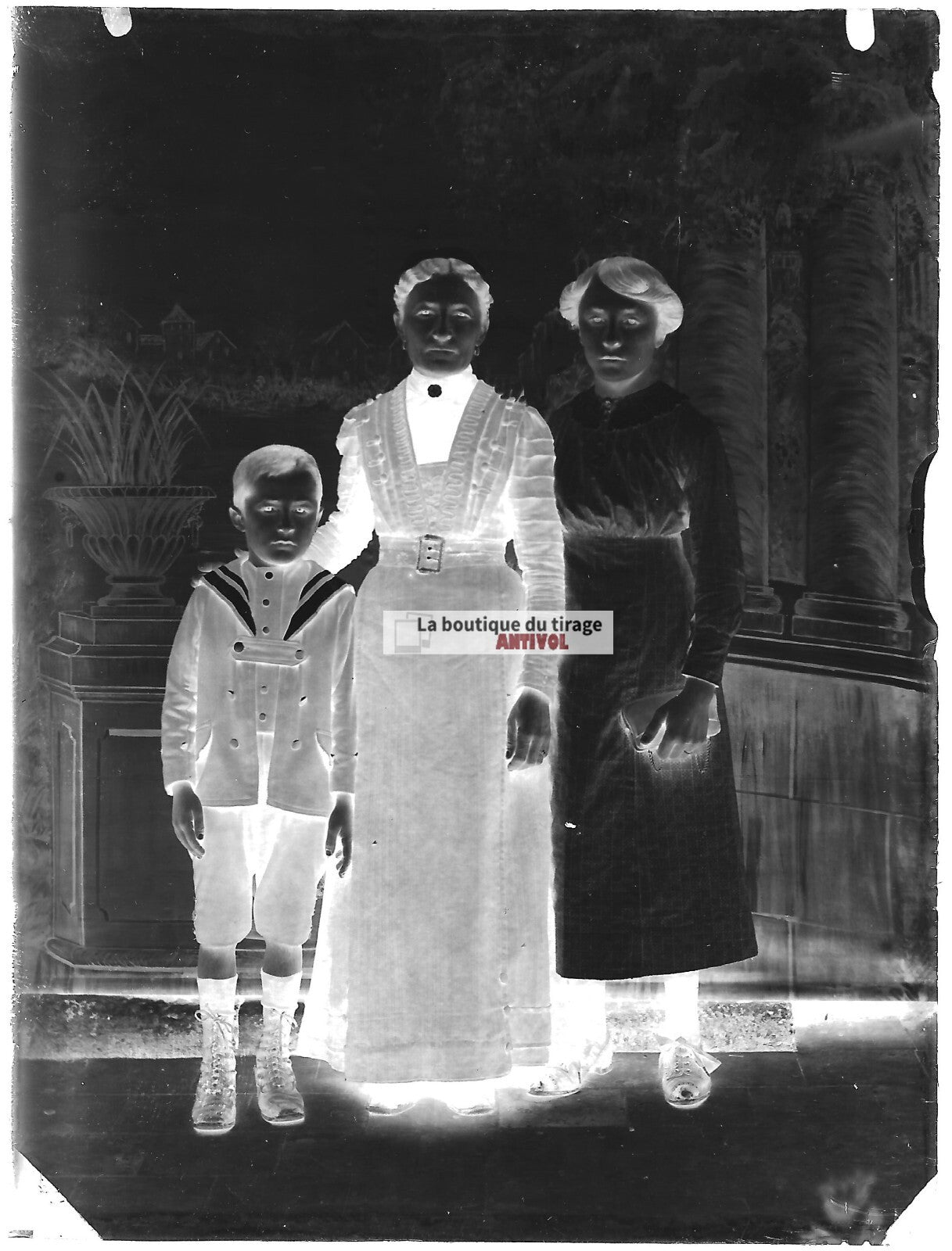 Plaque verre photo ancienne négatif noir et blanc 9x12 cm famille glass plate