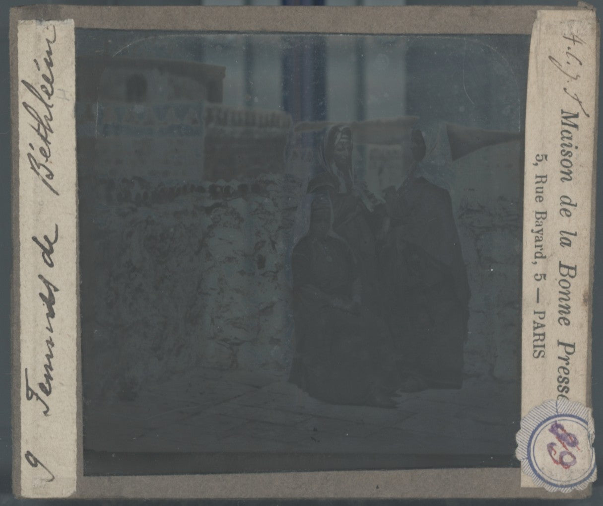 Femmes de Bethléem, photo ancienne plaque verre, noir & blanc, positif 8,5x10 cm