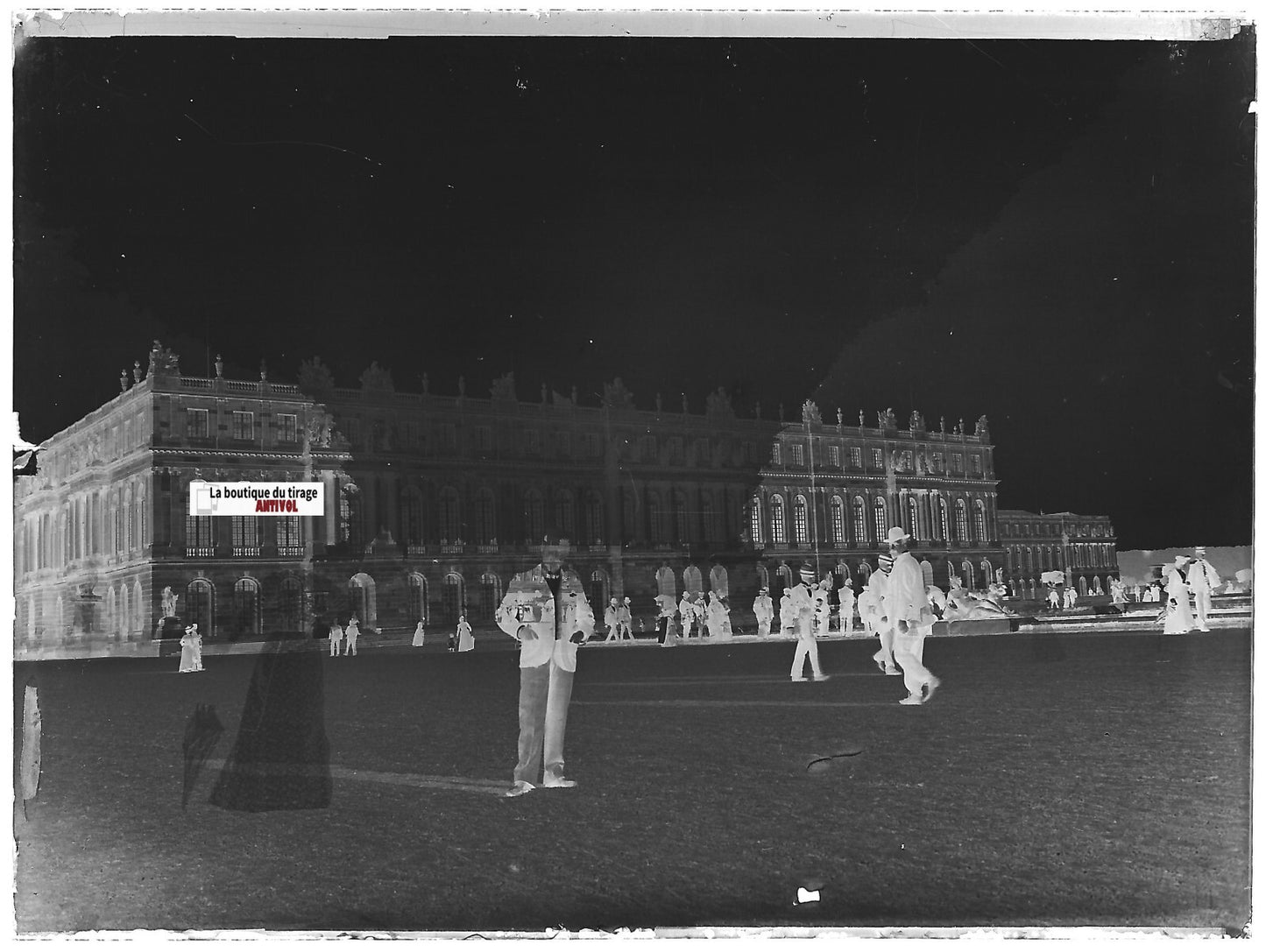 Château Versailles, Plaque verre photo ancienne, négatif noir & blanc 9x12 cm