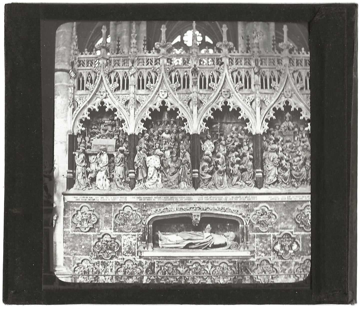 Clôture du choeur, Amiens, photo ancienne plaque verre, positif 8,5x10 cm