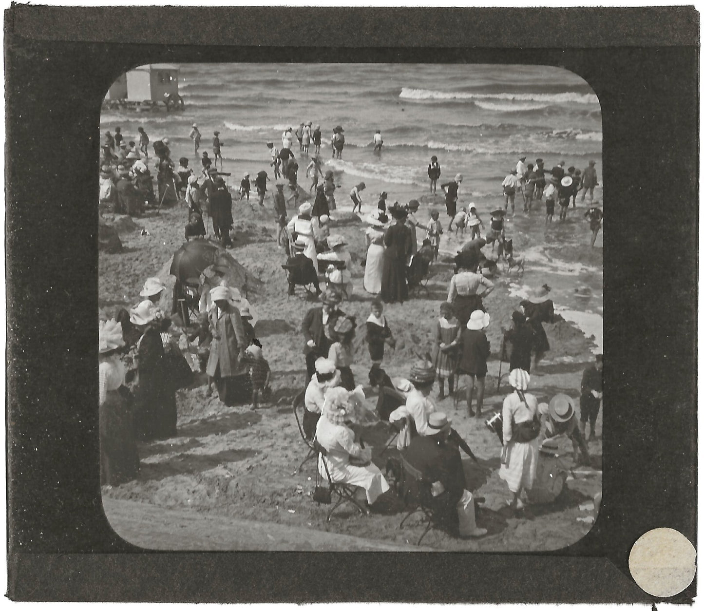 Ostende, Belgique, plage, baignade, photo plaque de verre, positif 8,5x10 cm