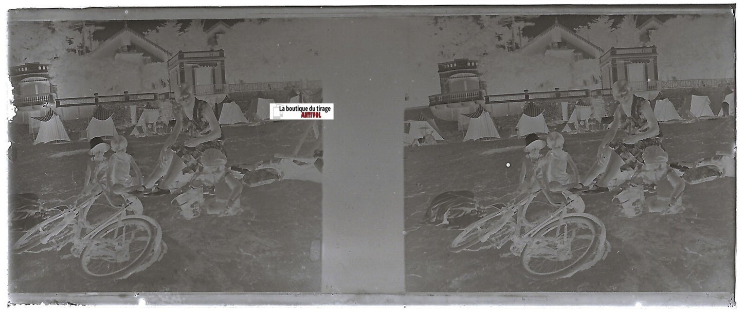 Saint-Palais-sur-Mer, Plaque verre stéréo, négatif noir & blanc 4,5x10,7 cm