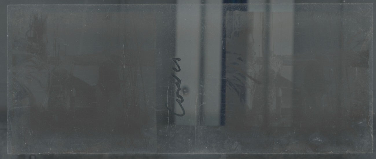 Voyage en bateau, Plaque verre stéréoscopie, positif noir & blanc 4,5x10,7 cm