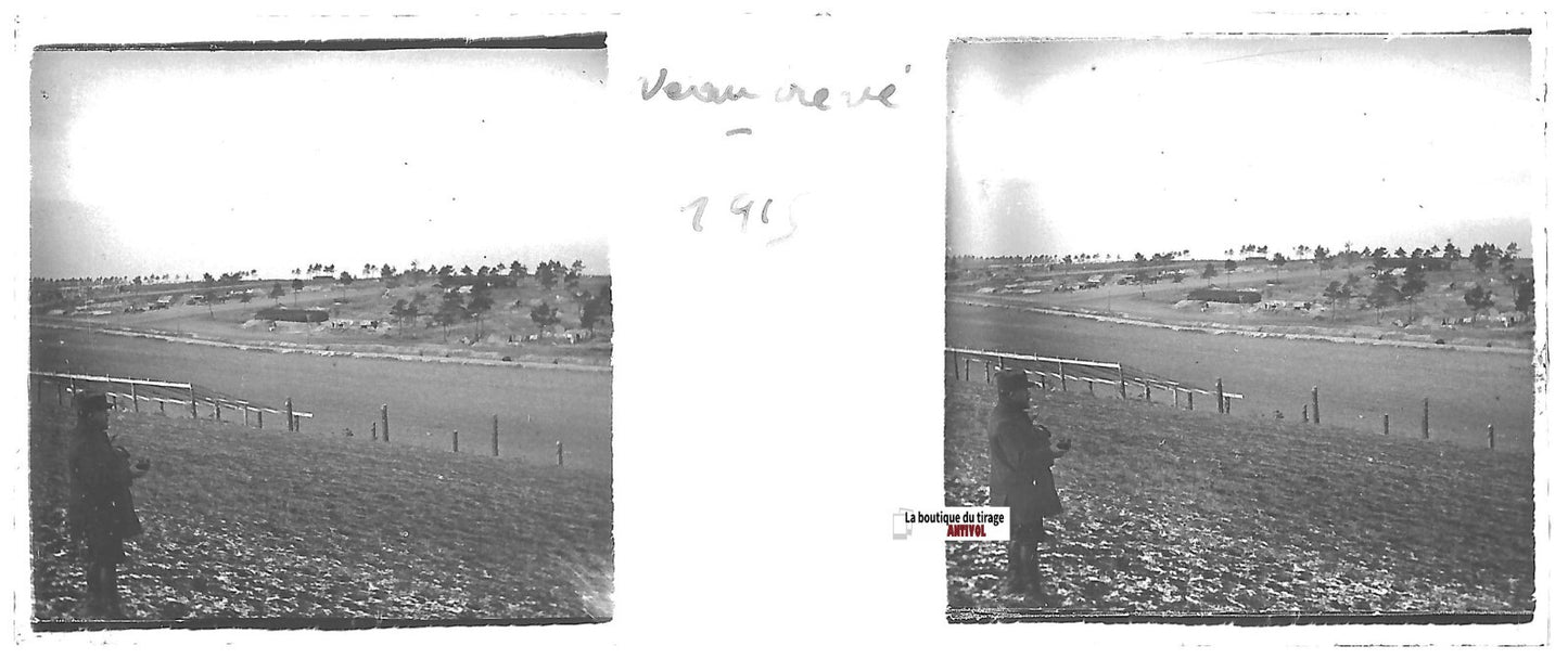 Veau Crevé, Laval, Plaque verre stéréo, positif ancien noir & blanc 4,5x10,7 cm