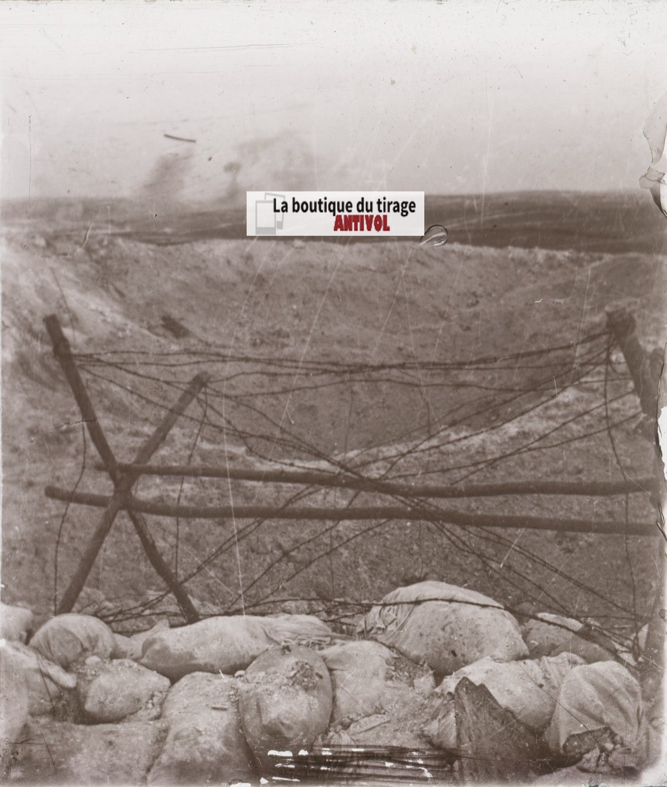 Entonnoirs de Nanteuil, WW1, plaque verre stéréo, photo ancienne 4,5x10,7 cm