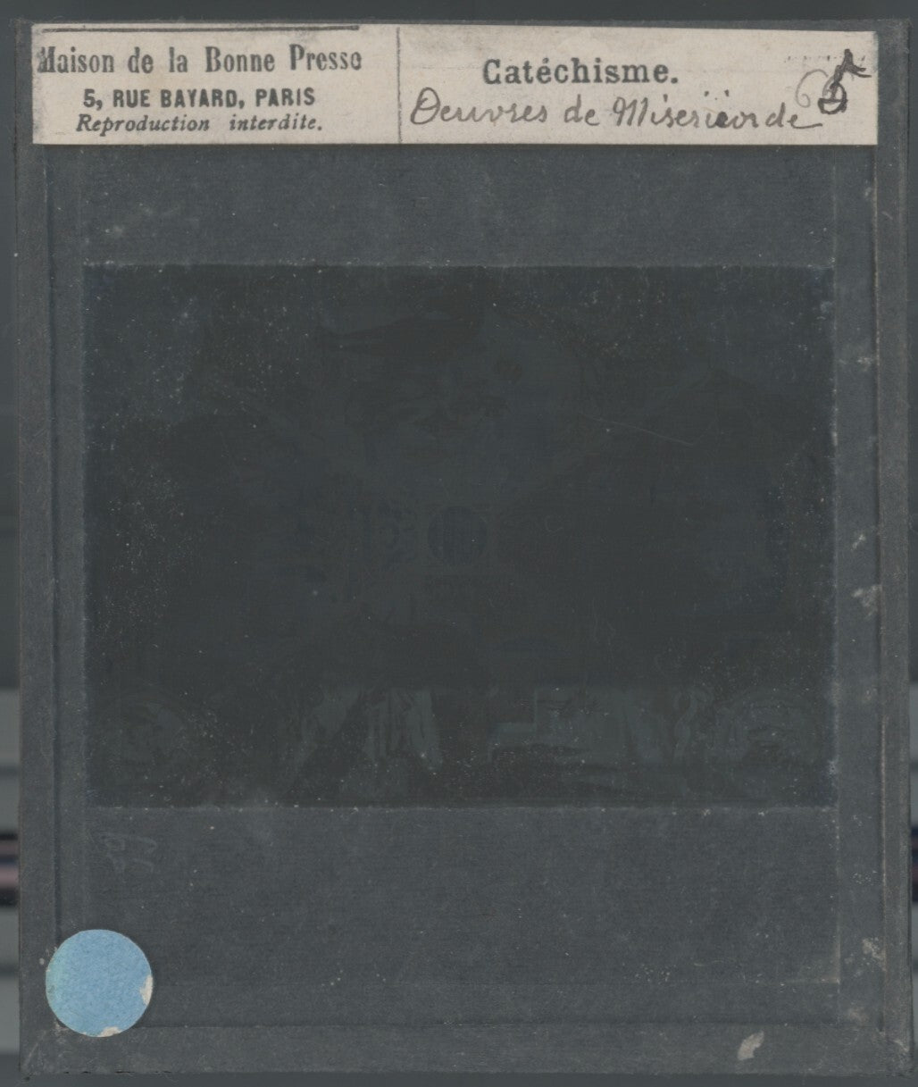 Scène religieuse, catéchisme, dessin peinture, plaque verre, positif 8,5x10 cm