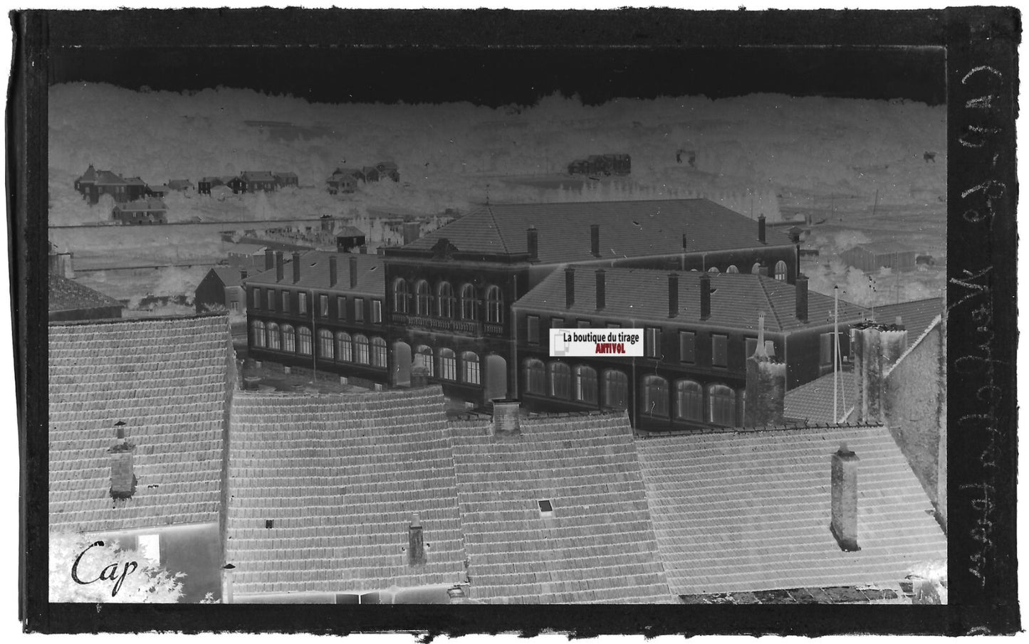 Plaque verre photo ancienne, négatif noir & blanc 9x14 cm Neufchâteau, école