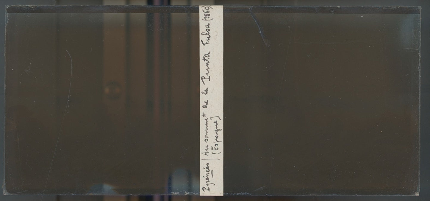 Sommet Punta Fulsa Espagne, plaque verre, photo ancienne stéréo, sépia 6x13 cm