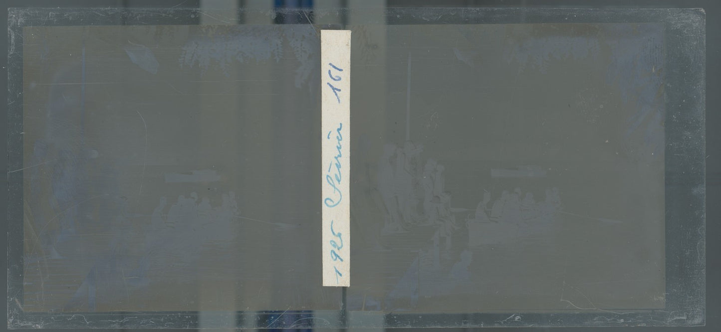 Sevrier, lac d’Annecy, barques, plaque verre photo ancienne stéréo 6x13 cm