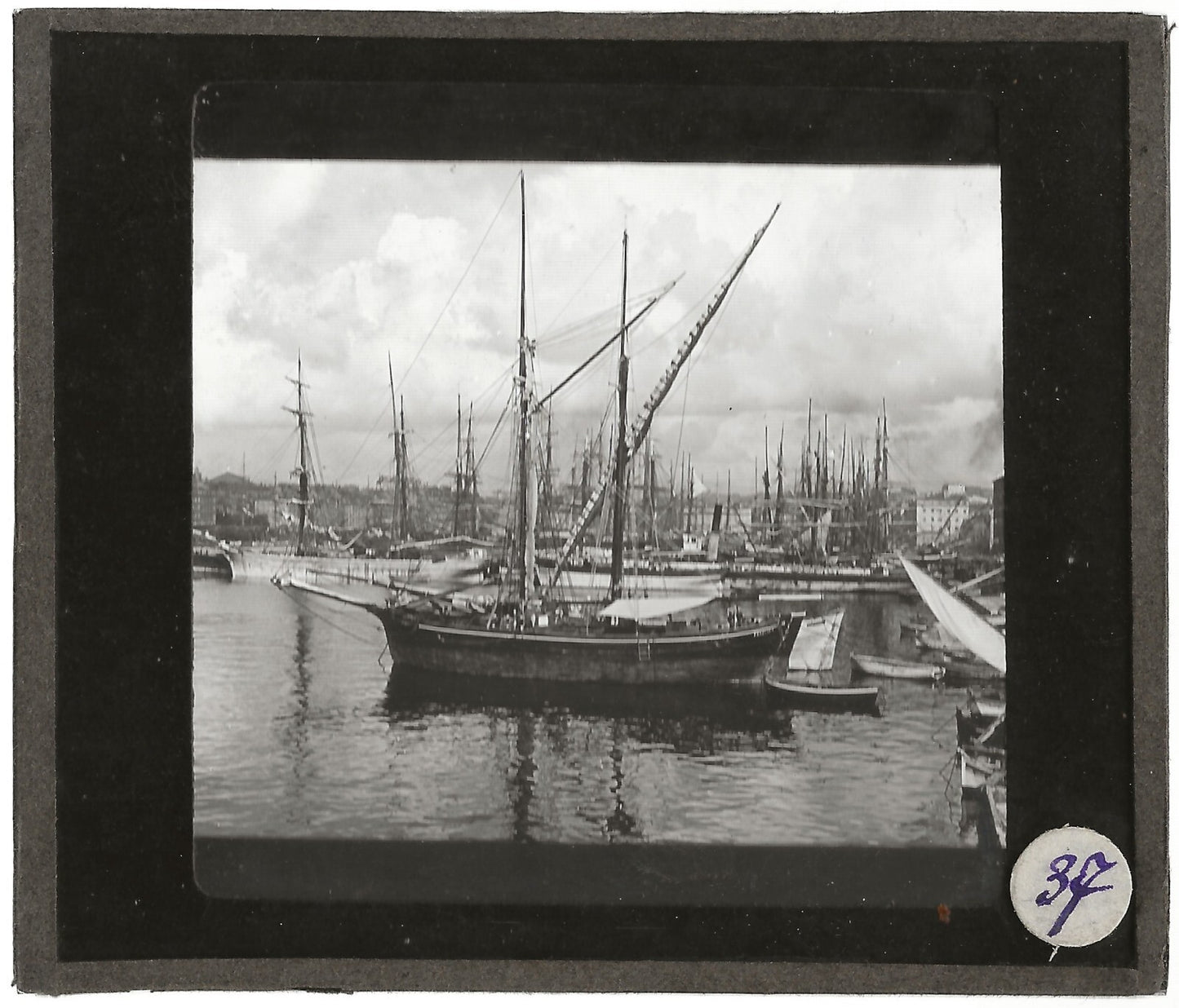 Port de Marseille, Pharo, bateaux, photo plaque de verre, positif 8,5x10 cm