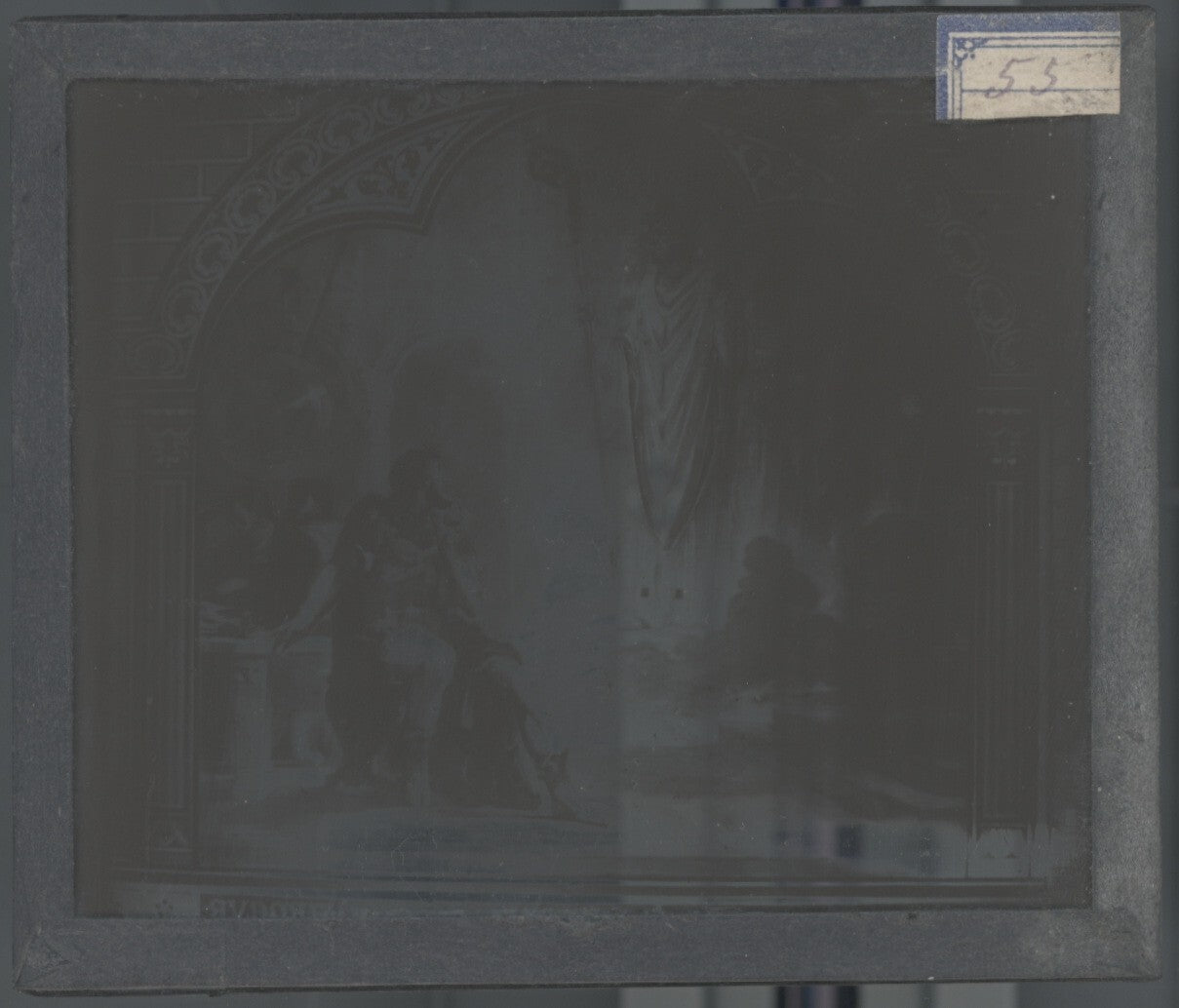 Scène religieuse, dessin peinture, photo plaque verre, positif 8,5x10 cm