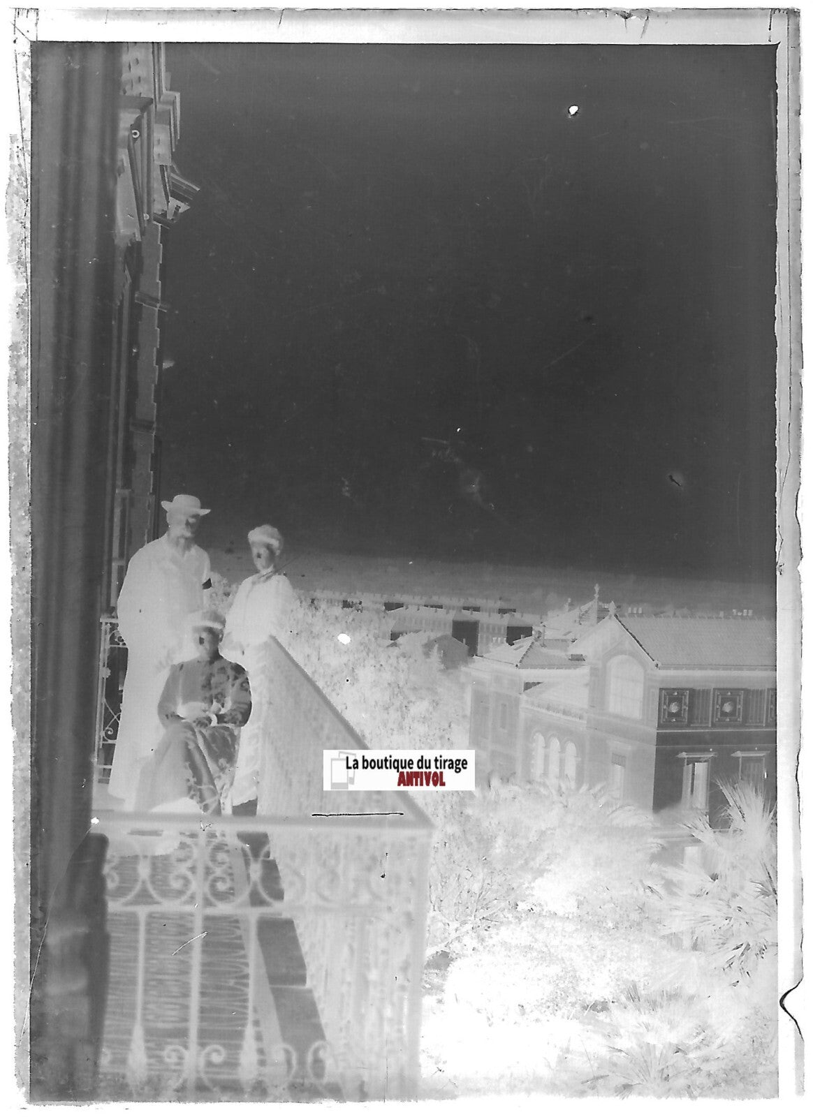 Personnages, Plaque verre photo ancienne, négatif noir & blanc 6x9 cm France