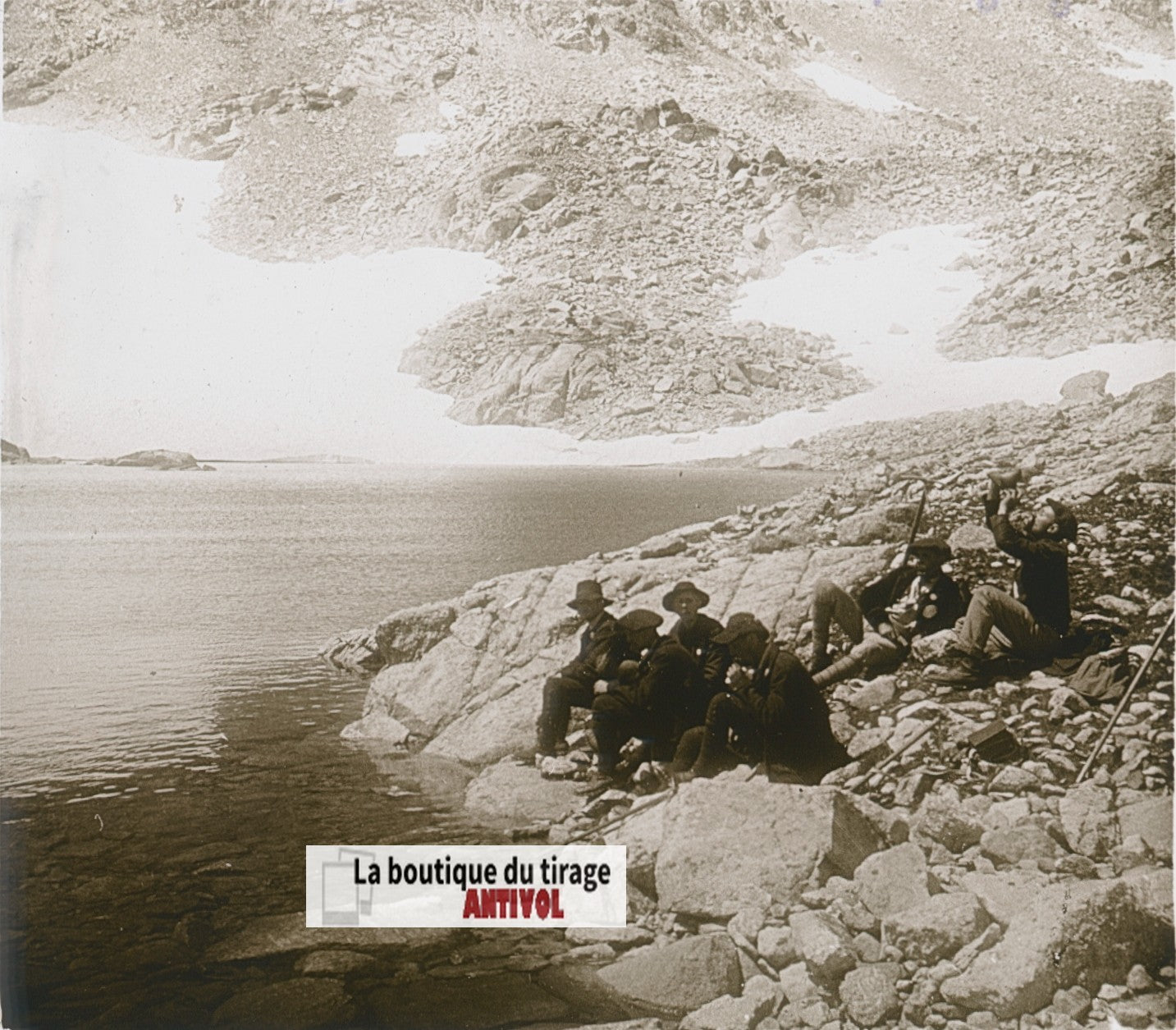 Lac de Gourgs-Blancs, Pyrénées, plaque verre, photo stéréoscopie, N&B 6x13 cm