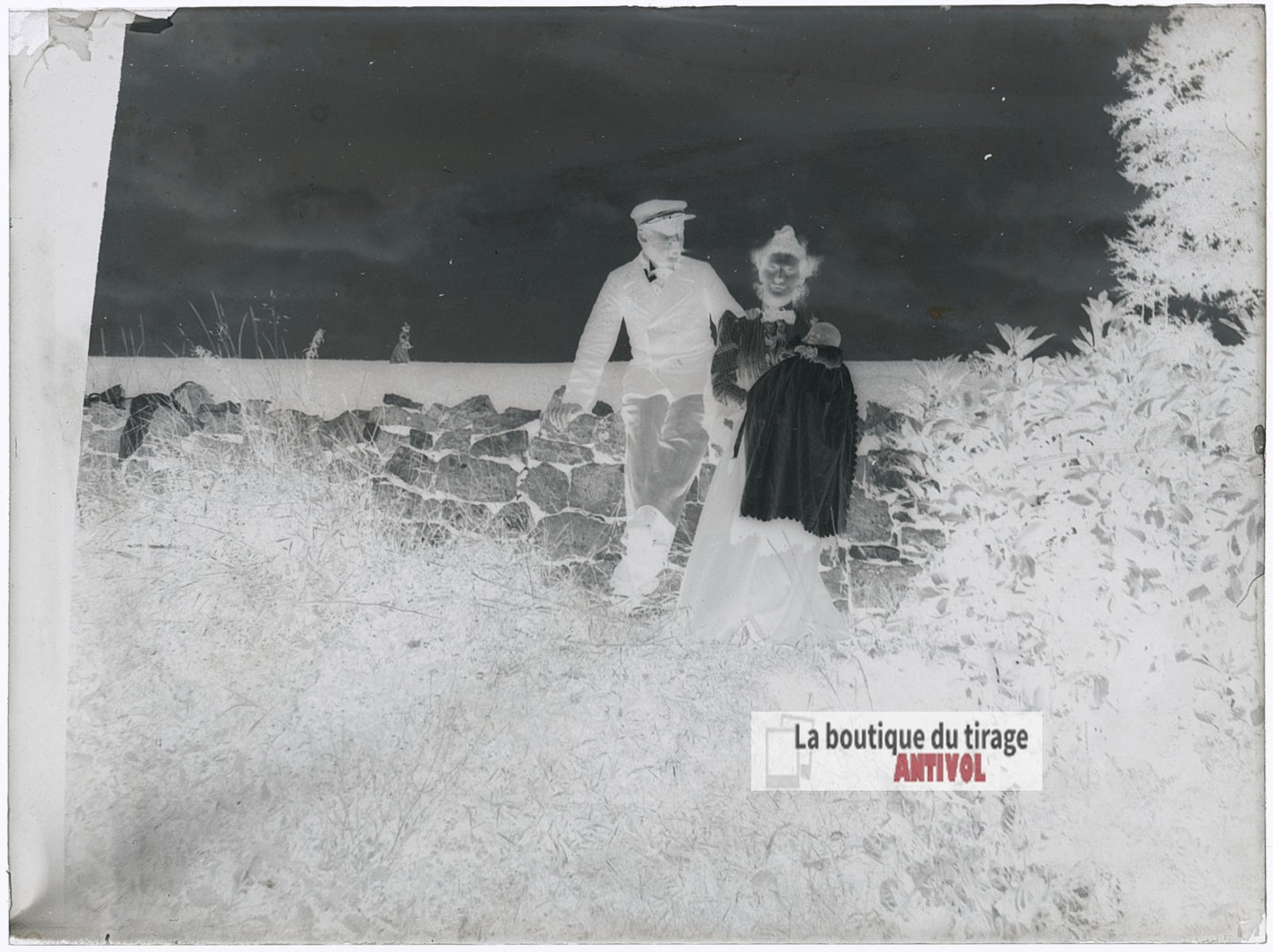 Couple avec nourrisson, famille, plaque verre photo ancienne, négatif 9x12 cm
