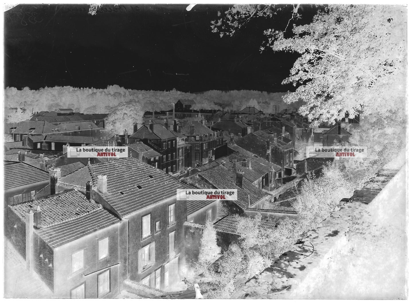 Plaque verre photo négatif noir et blanc 13x18 cm Bourbonne-les-Bains