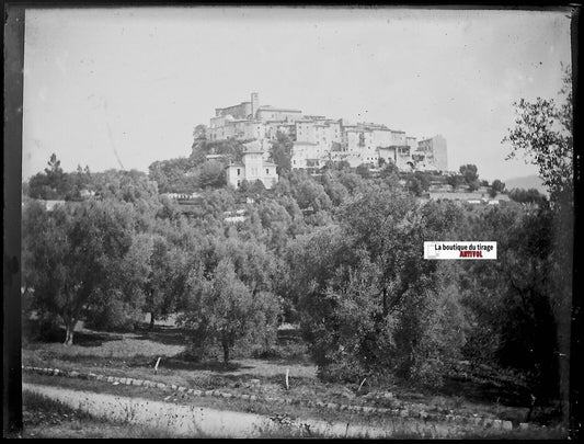 Carros, Provence, Plaque verre photo ancienne, négatif noir & blanc 9x12 cm