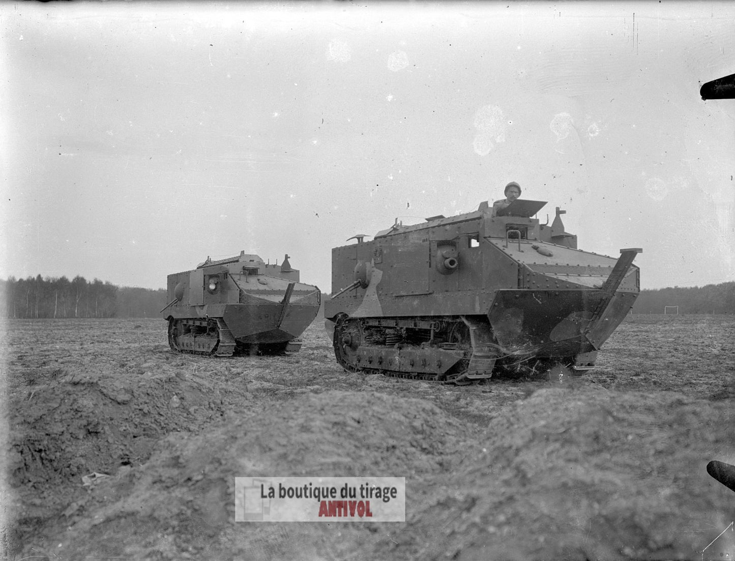 Chars Schneider CA1, WW1, plaque verre, photo ancienne, négatif 9x12 cm