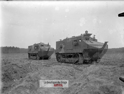 Chars Schneider CA1, WW1, plaque verre, photo ancienne, négatif 9x12 cm