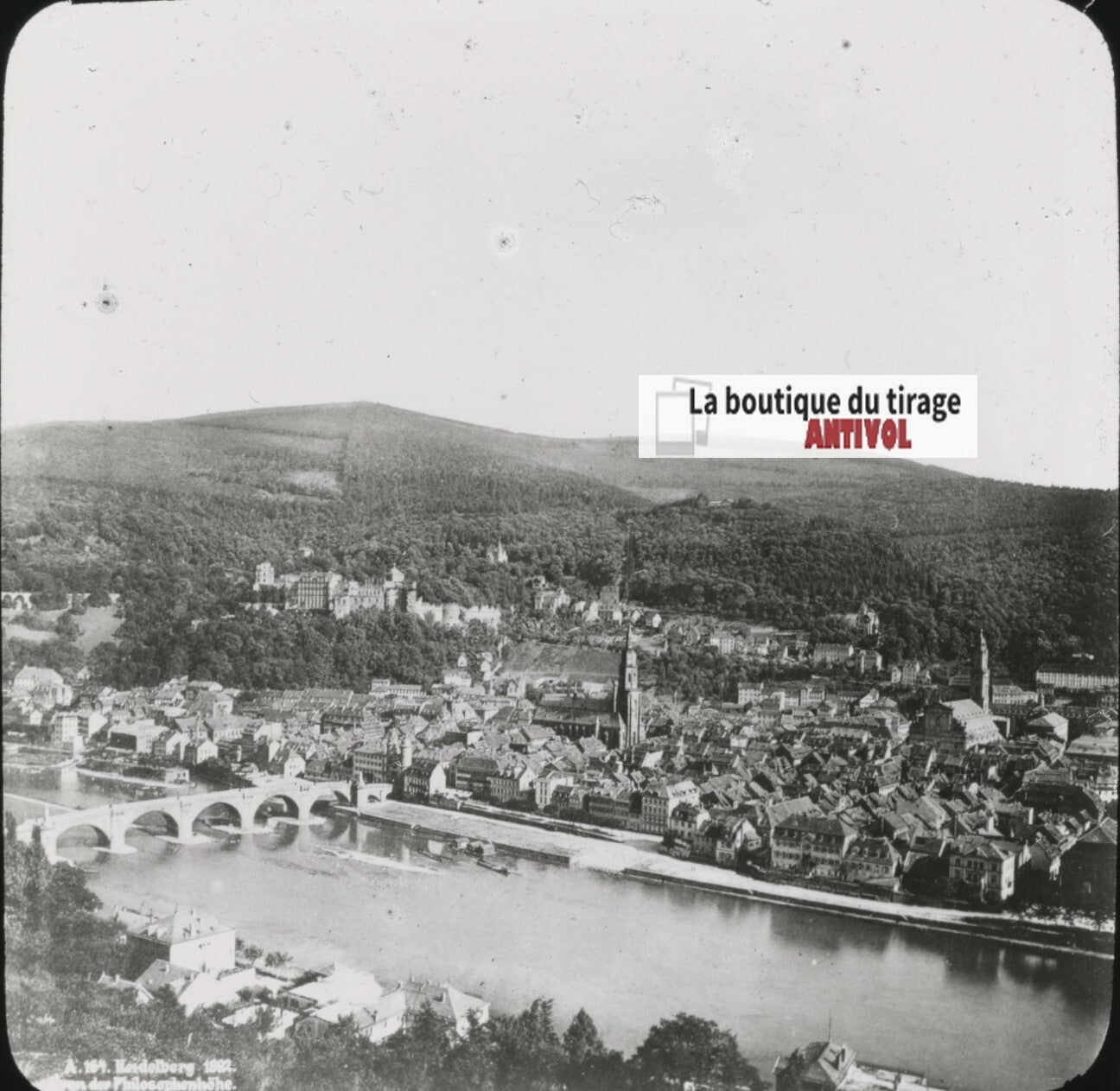 Heidelberg, Allemagne, Neckar, photo ancienne plaque verre, positif 8,5x10 cm