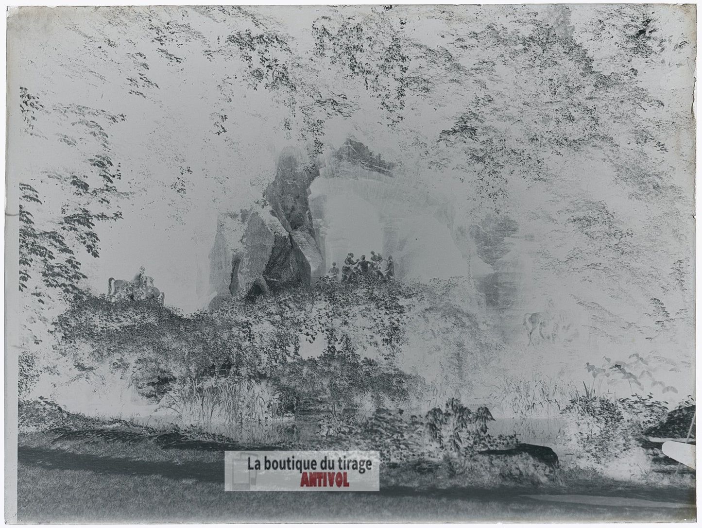 Grotte d’Apollon, Versailles, plaque verre, photo ancienne, négatif 9x12 cm