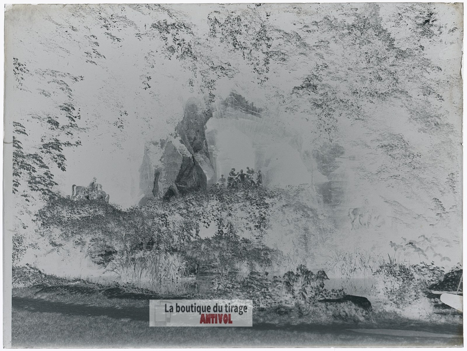 Grotte d’Apollon, Versailles, plaque verre, photo ancienne, négatif 9x12 cm