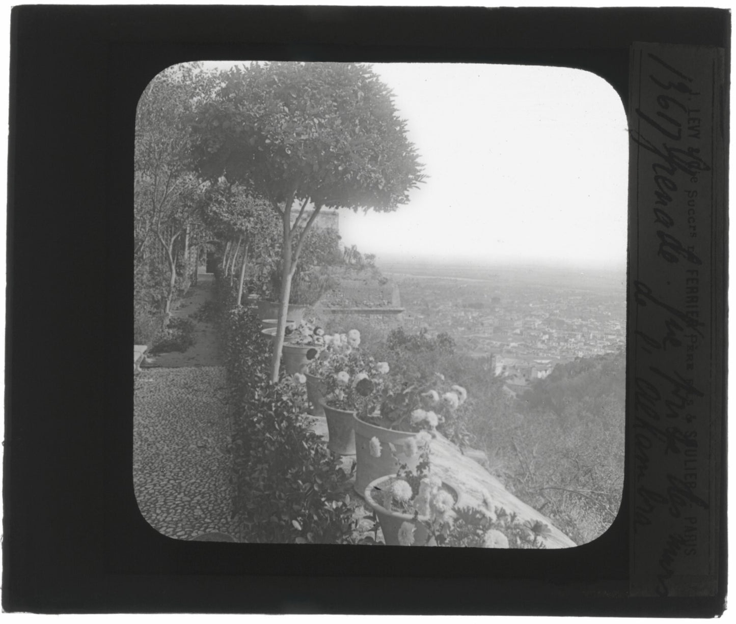 Grenade, vue prise depuis l'Alhambra, photo plaque de verre, positif 8,5x10 cm
