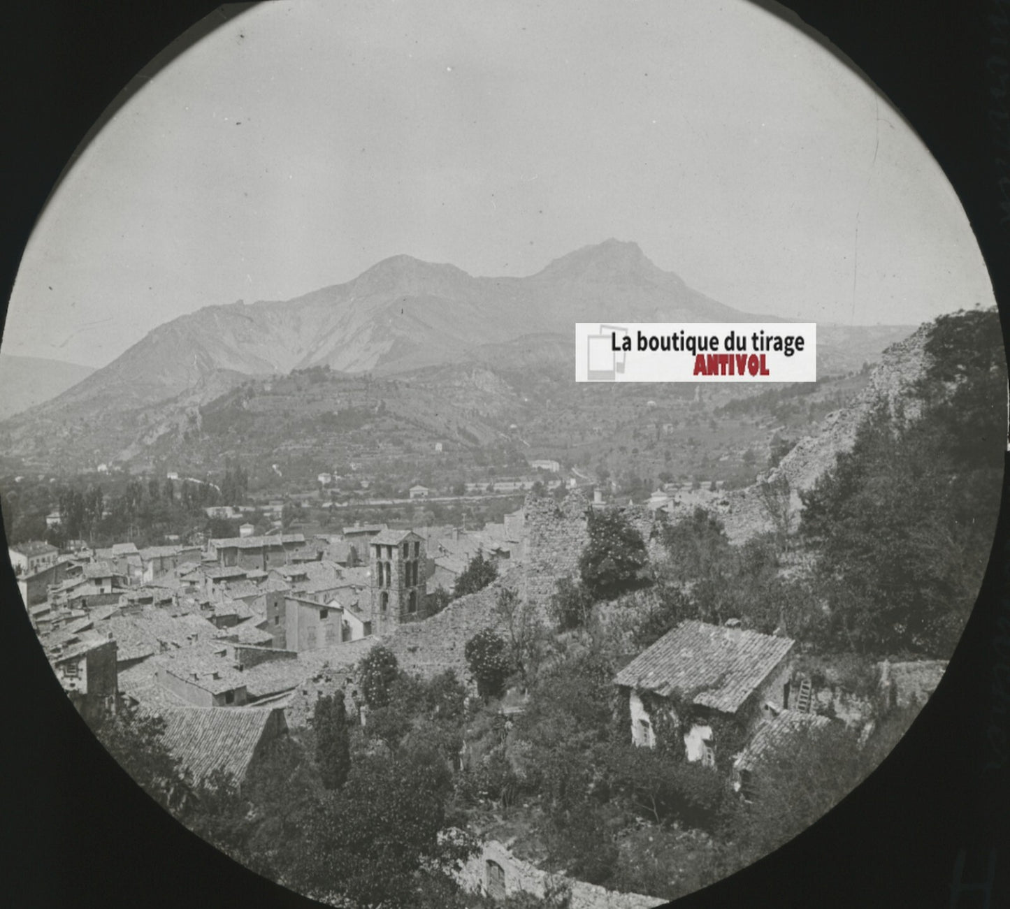 Village Castellane, Provence, photo ancienne plaque de verre, positif 8,5x10 cm