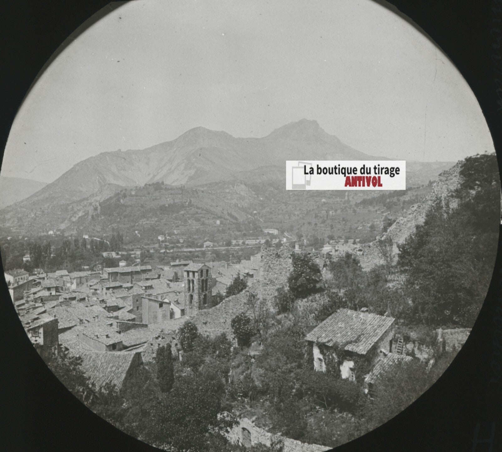 Village Castellane, Provence, photo ancienne plaque de verre, positif 8,5x10 cm