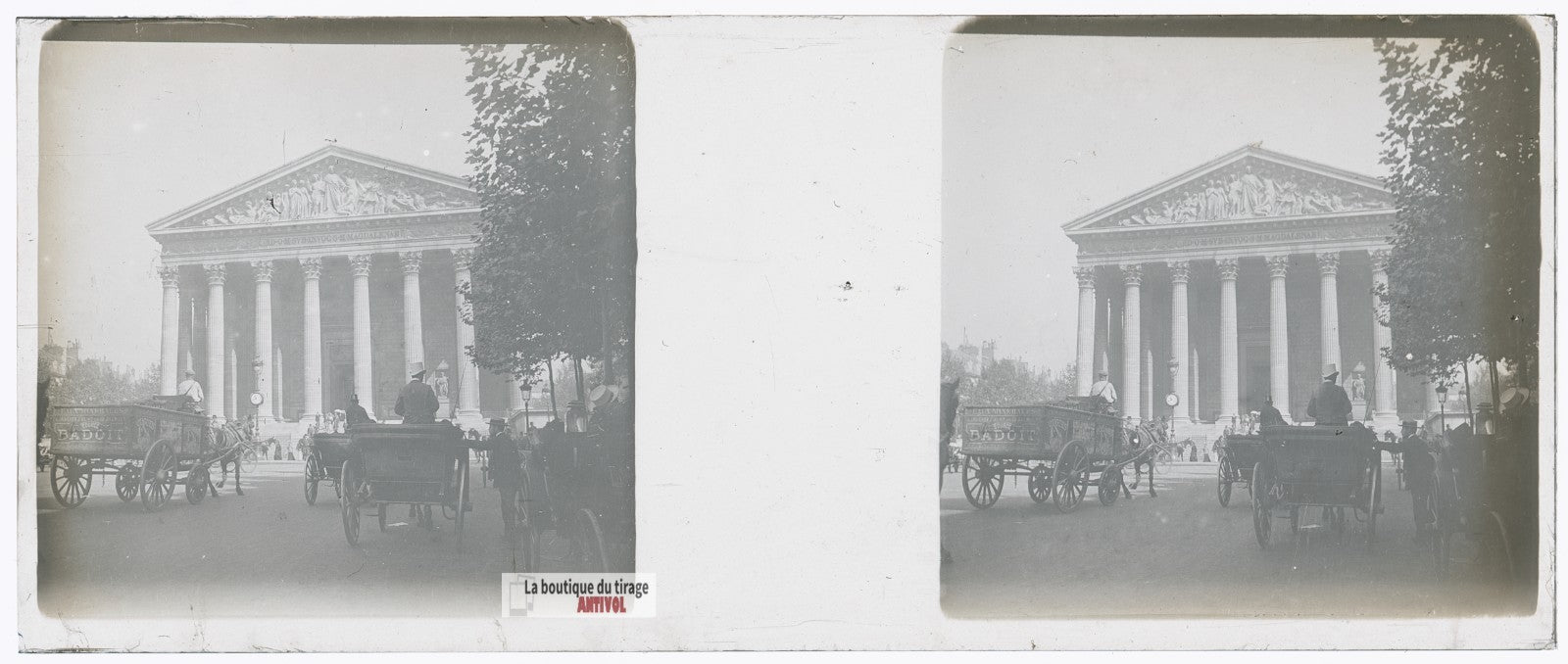 Paris, église de la Madeleine, plaque verre stéréo, photo ancienne 4,5x10,7 cm
