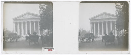 Paris, église de la Madeleine, plaque verre stéréo, photo ancienne 4,5x10,7 cm