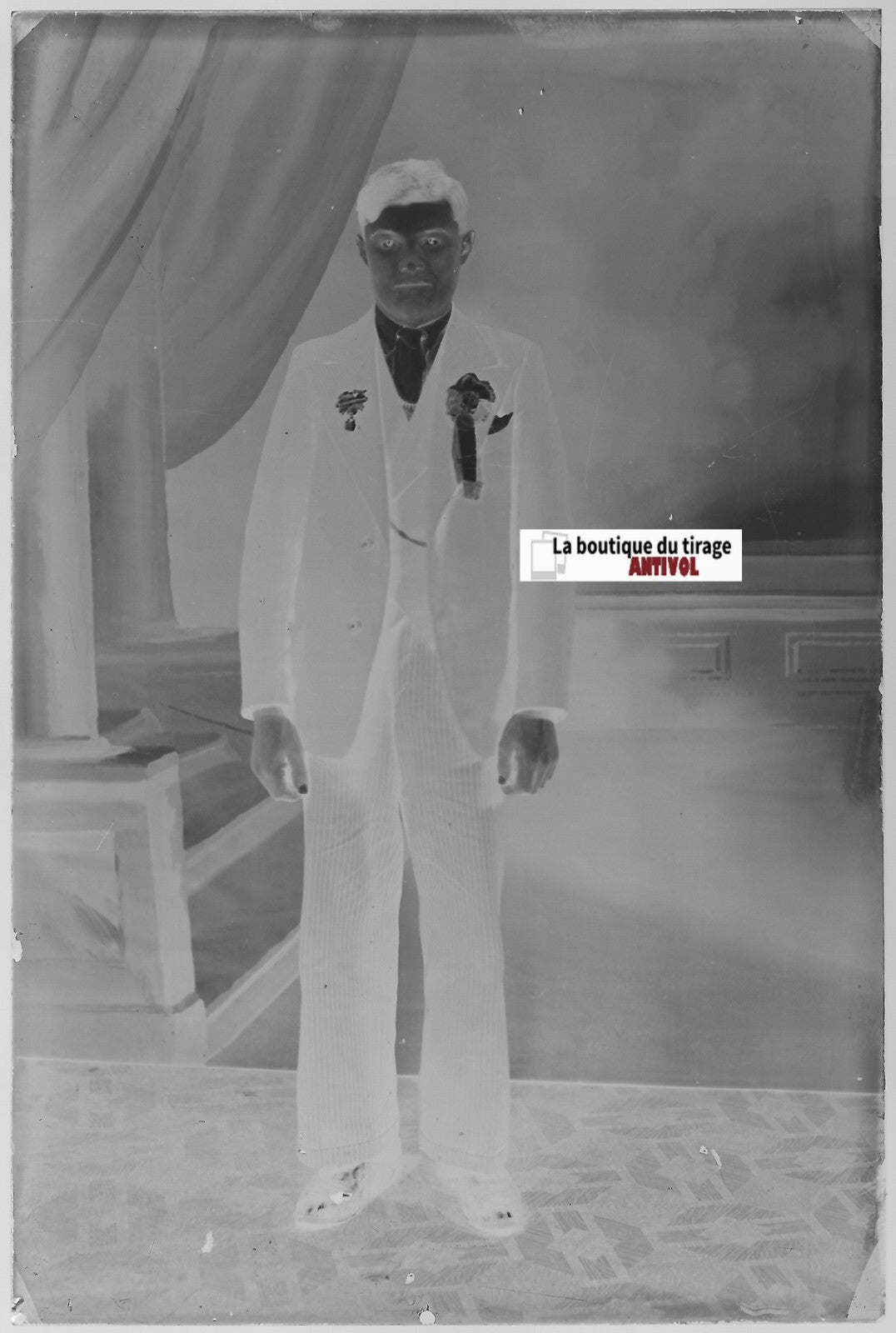 Homme personnage, Plaque verre photo ancienne, négatif noir & blanc 10x15 cm