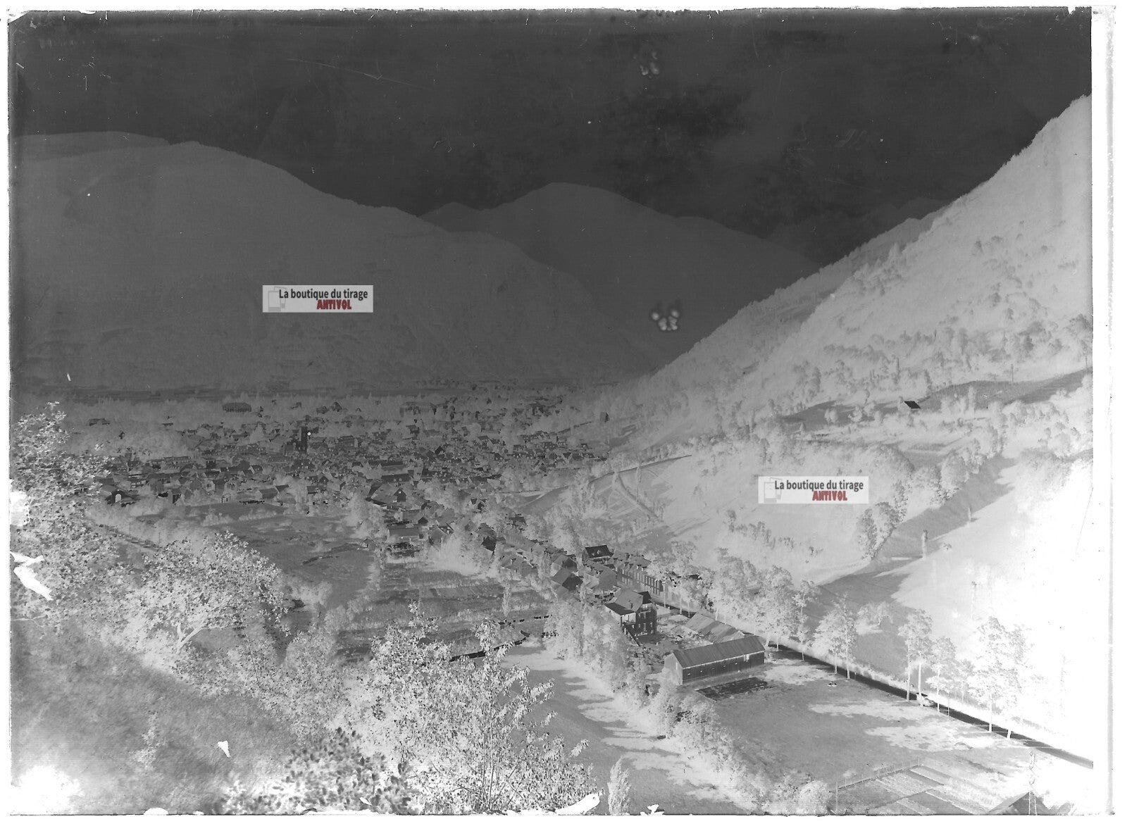 Plaque verre photo ancienne négatif noir et blanc 13x18 cm Luchon Occitanie