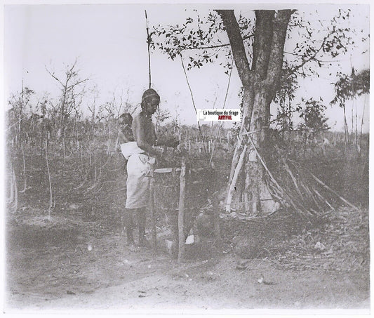 Femme enfant, Soudan Mali, Plaque verre photo, positif noir et blanc 8x10 cm