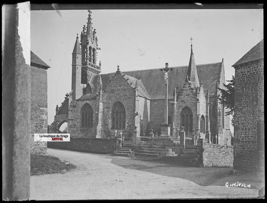 Église Saint-Ouen des Iffs, Plaque verre photo, négatif noir & blanc 9x12 cm