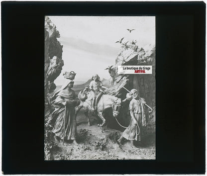 Le retour d’Égypte, photo plaque verre, noir & blanc, positif 8,5x10 cm