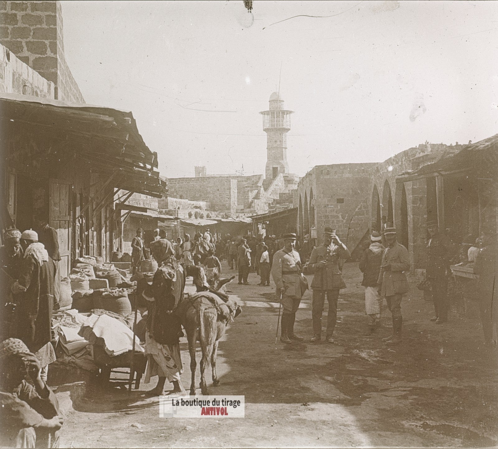 Souk de Lattaquié, Syrie, plaque de verre, photo ancienne stéréo 6x13 cm