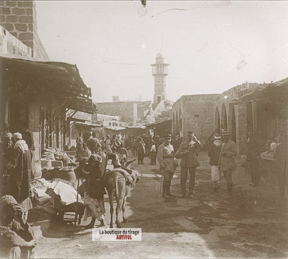 Souk de Lattaquié, Syrie, plaque de verre, photo ancienne stéréo 6x13 cm