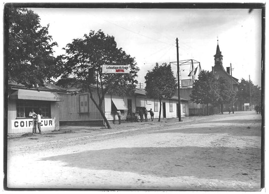 Plaque verre photo ancienne positif noir & blanc 13x18 cm Bitche soldats camp