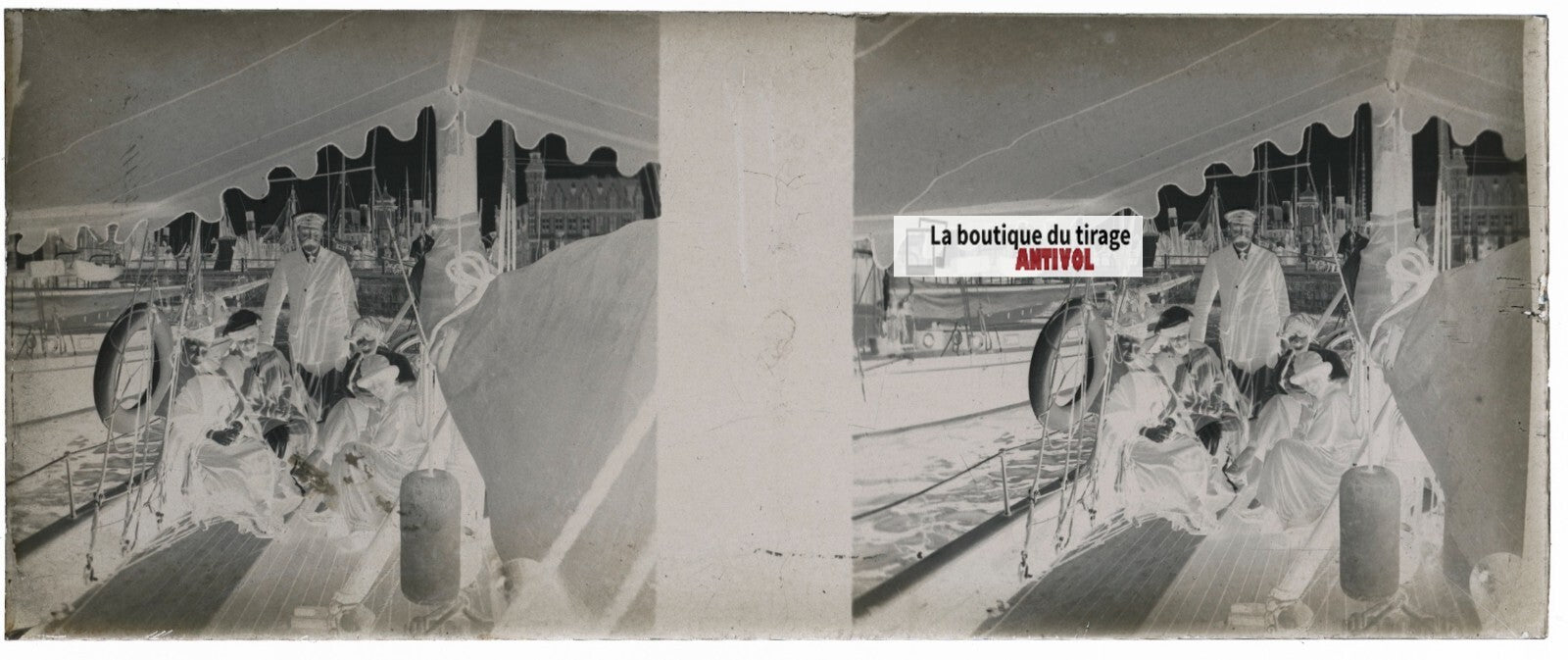 Bateau Bianca, Plaque verre stéréoscopie, négatif noir & blanc 4,5x10,7 cm