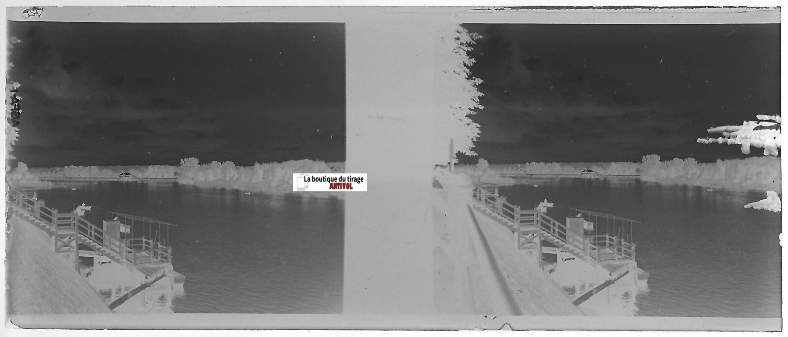 Vichy, eau, Plaque verre photo stéréoscopique, négatif noir & blanc 4,5x10,7 cm
