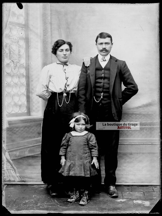 Plaque verre photo ancienne négatif noir et blanc 9x12 cm famille enfant vintage