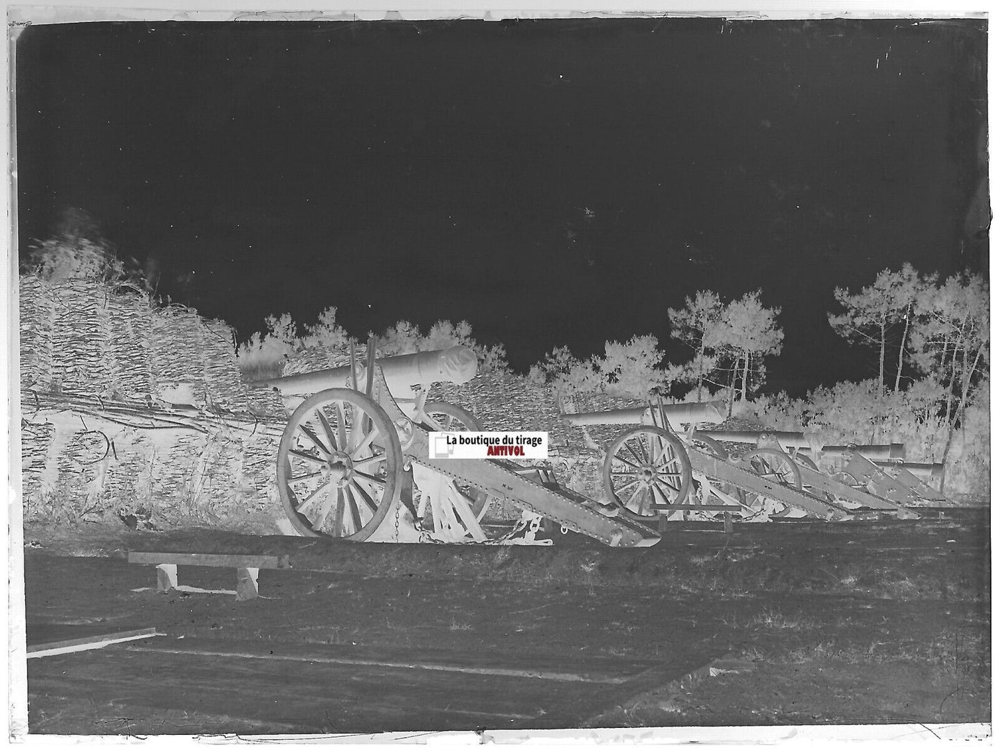 Canons, Camp militaire Meucon, Plaque verre photo, négatif noir & blanc 9x12 cm