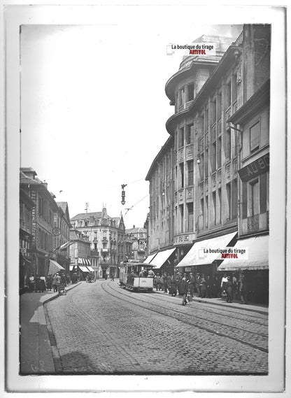 Mulhouse, tramway, gare, photos plaque de verre, lot de 5 positifs 13x18 cm