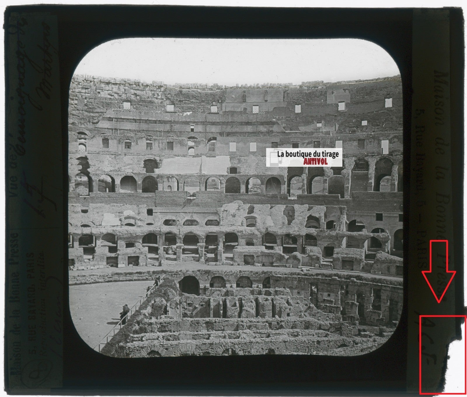 Colisée, Rome, Italie, photo plaque verre, noir & blanc, positif 8,5x10 cm