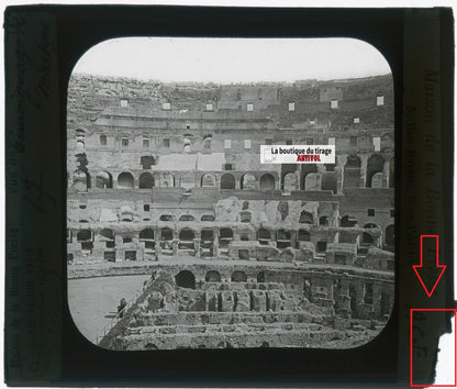 Colisée, Rome, Italie, photo plaque verre, noir & blanc, positif 8,5x10 cm
