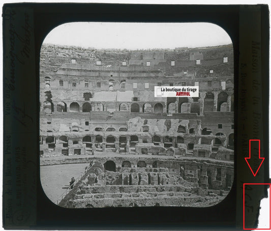 Colisée, Rome, Italie, photo plaque verre, noir & blanc, positif 8,5x10 cm