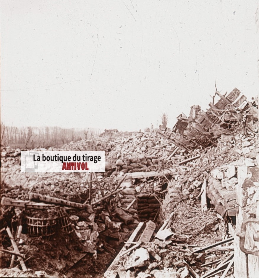 Saint-Laurent-Blangy, WW1, plaque verre stéréo, photo ancienne 4,5x10,7 cm