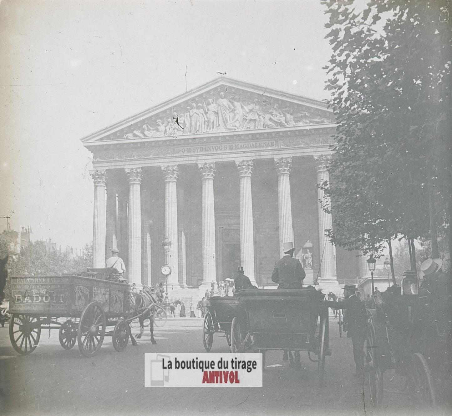 Paris, église de la Madeleine, plaque verre stéréo, photo ancienne 4,5x10,7 cm